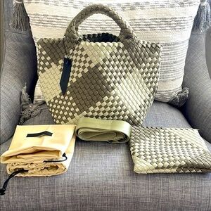 New Naghedi Woven Olive Green Tote Bag